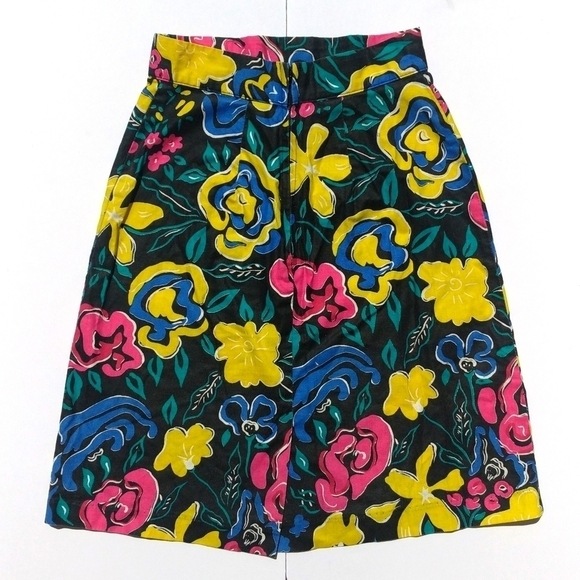 No Excuses 80's Vintage Abstract Neon Floral High Rise A-line Mini Skirt Black 3 - Picture 8 of 12